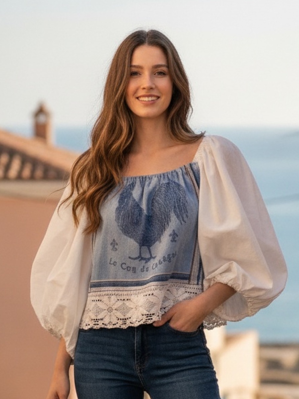 Mes Idées of Vermont  Handmade Blue & White Peasant Blouse. M/L